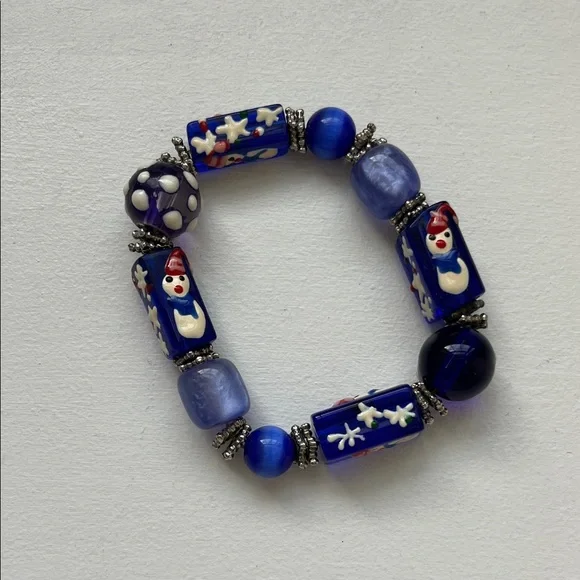 Blue Beaded Bracelet with Snowman Design - Picture 1 of 3
